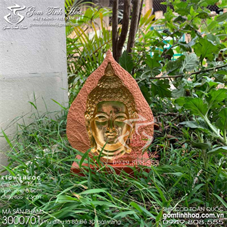 Phù điêu 3D lá bồ đề hình Đức Phật dát vàng gốm Bát Tràng