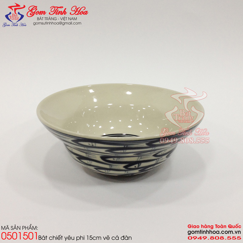 Bát chiết yêu Bát Tràng cao cấp Gốm Tinh Hoa Bát chiết yêu Bát Tràng 15cm vẽ cá đàn