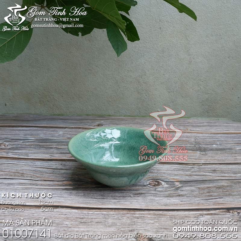 Bát chiết yêu gốm sứ men hỏa biến sao xanh Gốm Tinh Hoa Bát Tràng Bát chiết yêu 13cm men hỏa biến sao xanh