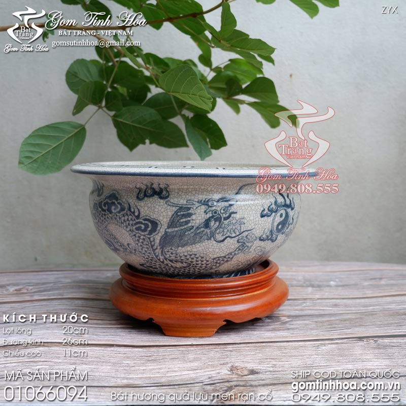 Bát hương quả lựu men rạn cổ đồ thờ cúng gốm sứ Bát Tràng cao cấp Gốm Tinh Hoa Bát hương quả lựu 26cm men rạn cổ