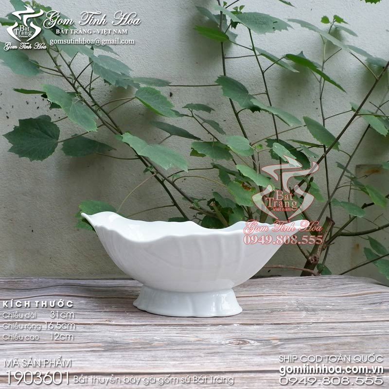 Bát thuyền bày gà cúng nguyên con gốm sứ Bát Tràng cao cấp Gốm Tinh Hoa Bát thuyền bày gà cúng nguyên con men trắng