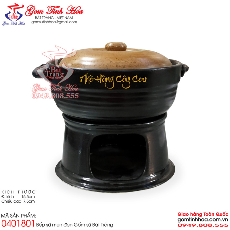 Bếp sứ bàn ăn đồ dùng nhà hàng gốm sứ Bát Tràng cao cấp Gốm Tinh Hoa Bếp sứ bàn ăn men đen đồ dùng nhà hàng