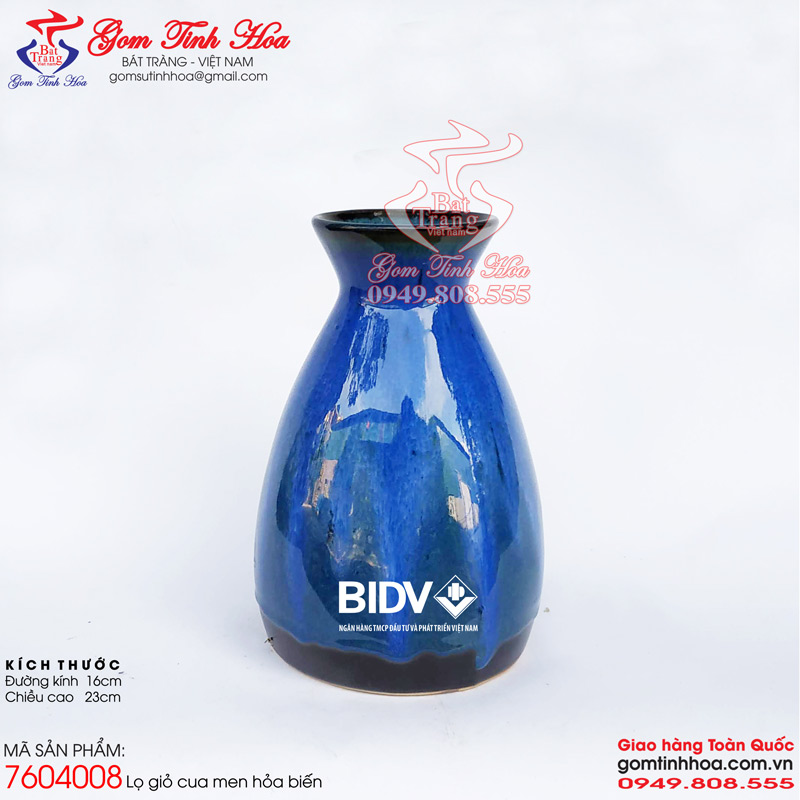 Lọ cắm hoa đẹp men hỏa biến Gốm Tinh Hoa Bát Tràng Lọ cắm hoa dáng giỏ cua men hỏa biến