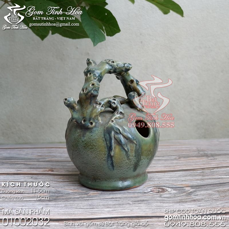 Bình vôi gốm sứ giả cổ Gốm Tinh Hoa Bát Tràng Bình vôi gốm sứ giả cổ men lục thời Lê