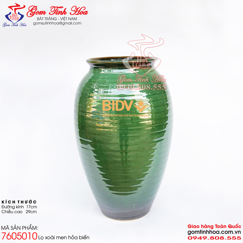 Bình lọ hoa men hỏa biến Gốm Tinh Hoa Bát Tràng Lọ xoài men hỏa biến màu ngọc lục bảo