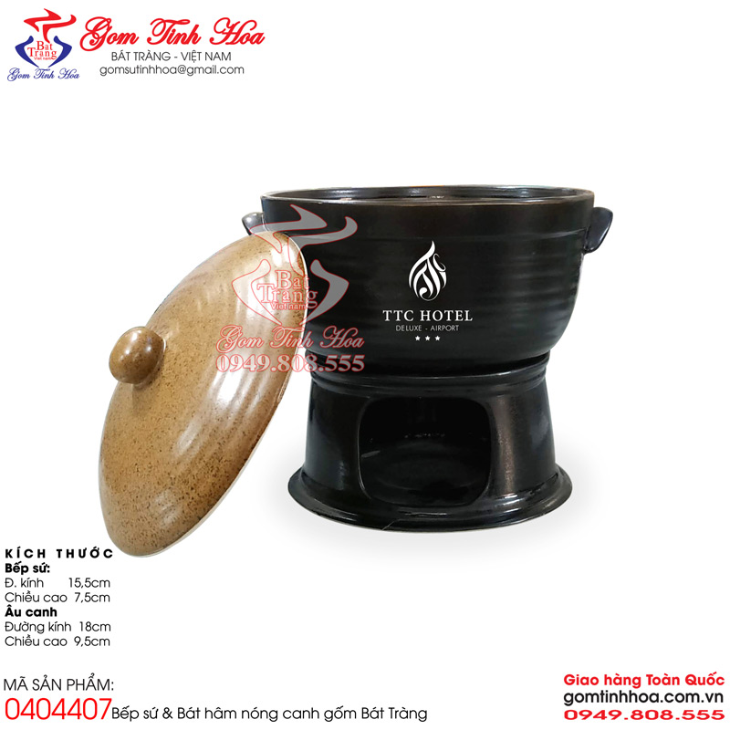 Bát hâm nóng đồ ăn gốm sứ Bát đĩa nhà hàng Nhật Bản Gốm Tinh Hoa Bát Tràng Bộ bát hâm nóng đồ ăn đốt nến men đen lòng gốm