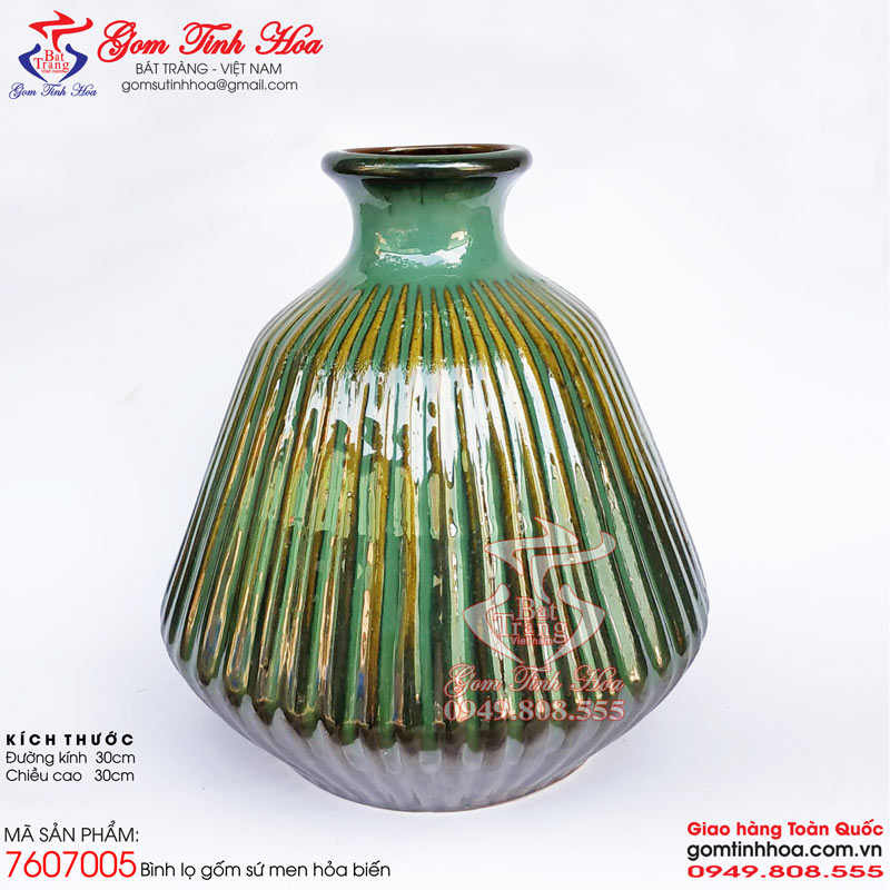 Bình lọ hoa gốm sứ decor men hỏa biến Gốm Tinh Hoa Bát Tràng Chai sứ cắm hoa men hỏa biến màu ngọc lục bảo