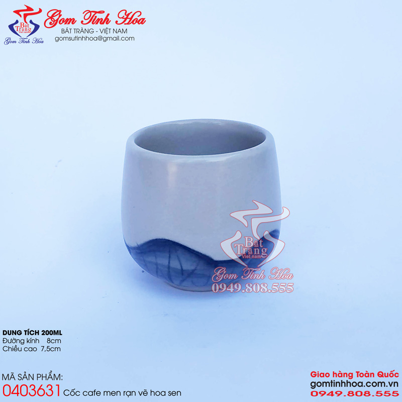Cốc cafe gốm sứ men rạn Gốm Tinh Hoa Bát Tràng Cốc cafe gốm sứ men rạn vẽ hoa sen