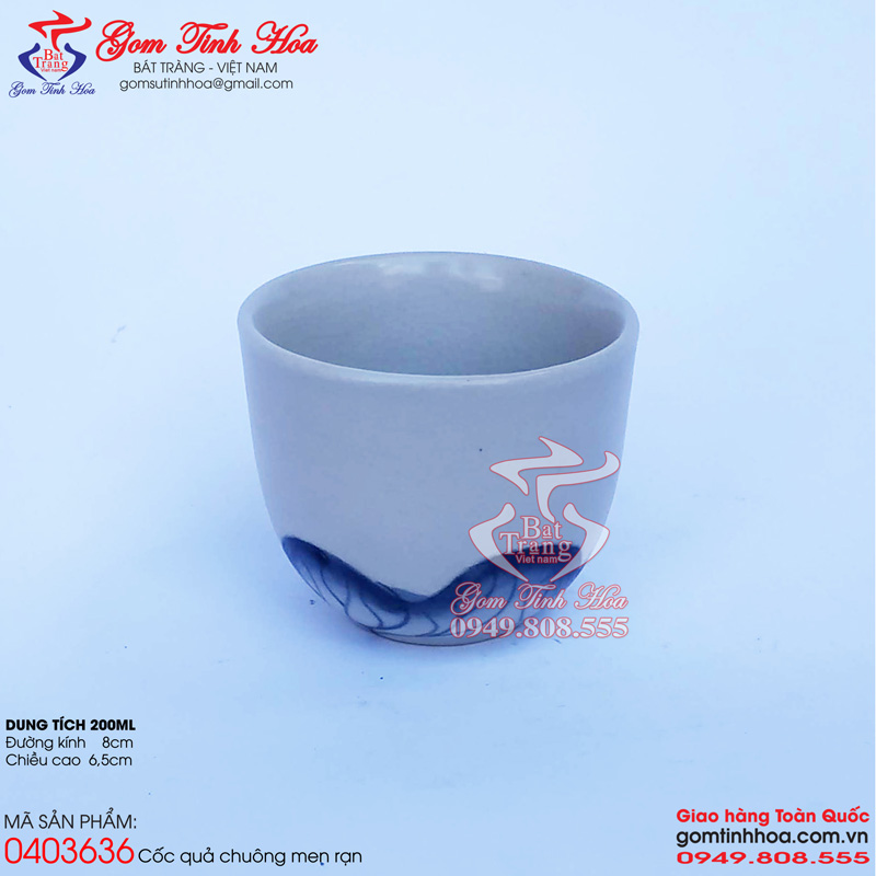 Cốc uống trà Cốc uống cafe Gốm Tinh Hoa Bát Tràng Cốc uống trà dáng quả chuông men rạn cổ vẽ hoa sen