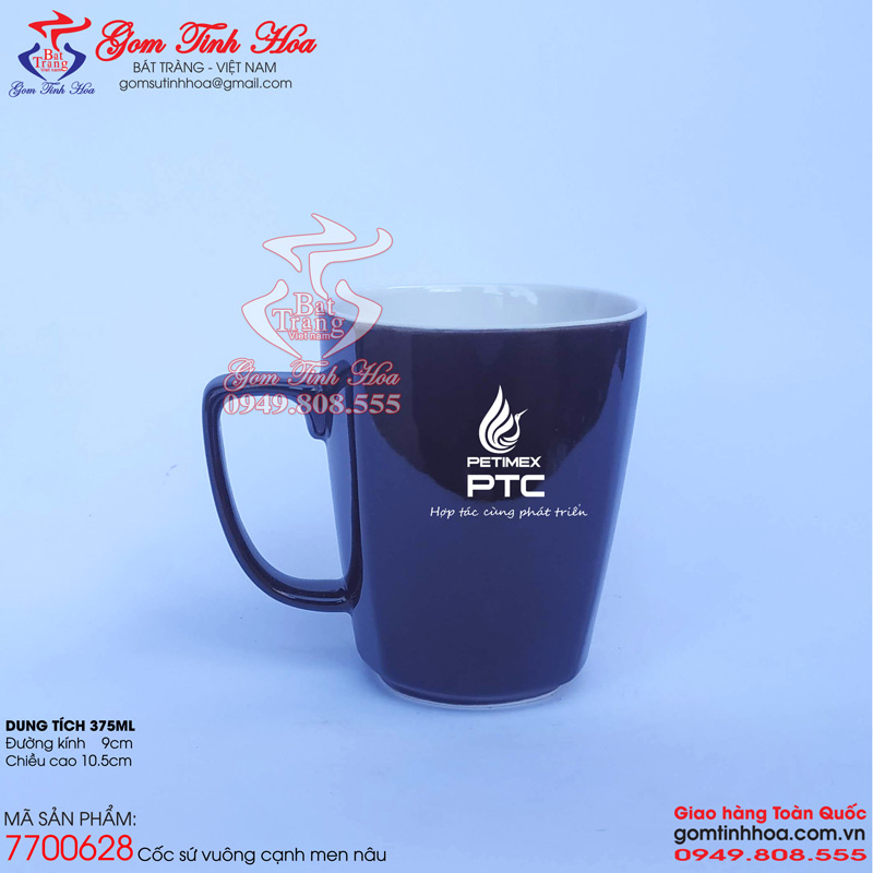 Cốc sứ vuông cạnh dáng cốc sứ Minh Long Gốm Tinh Hoa Bát Tràng Cốc sứ Bát Tràng men nâu dáng cốc vuông cạnh