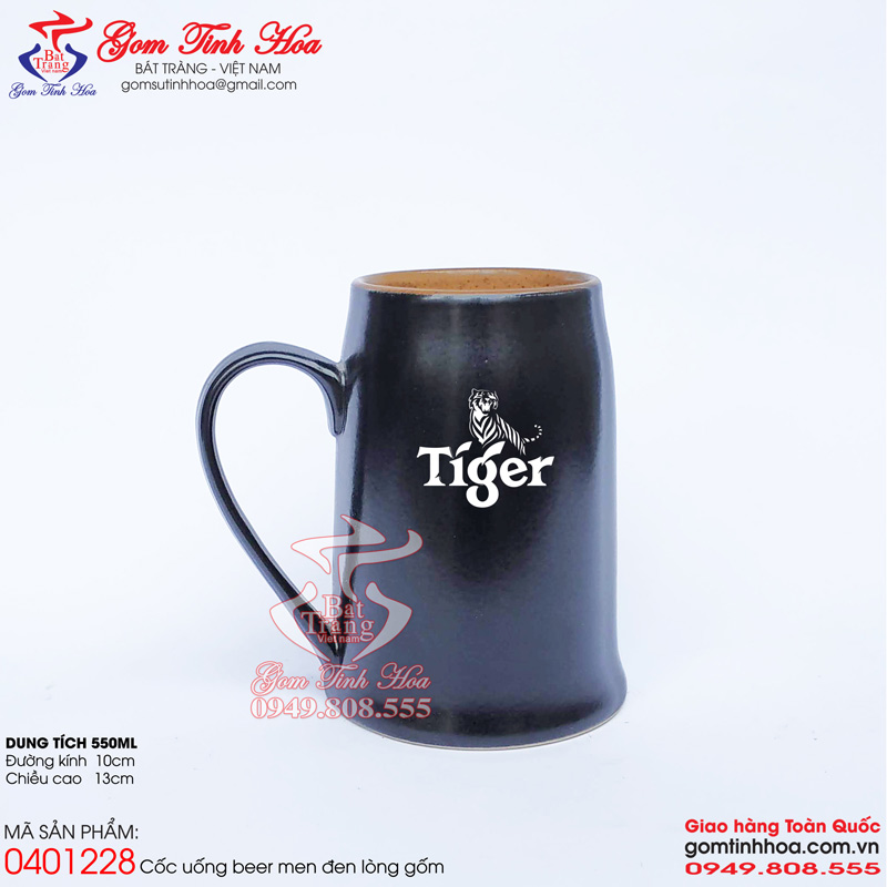Cốc uống bia gốm sứ Gốm Tinh Hoa Bát Tràng Cốc uống bia gốm sứ men đen lòng gốm