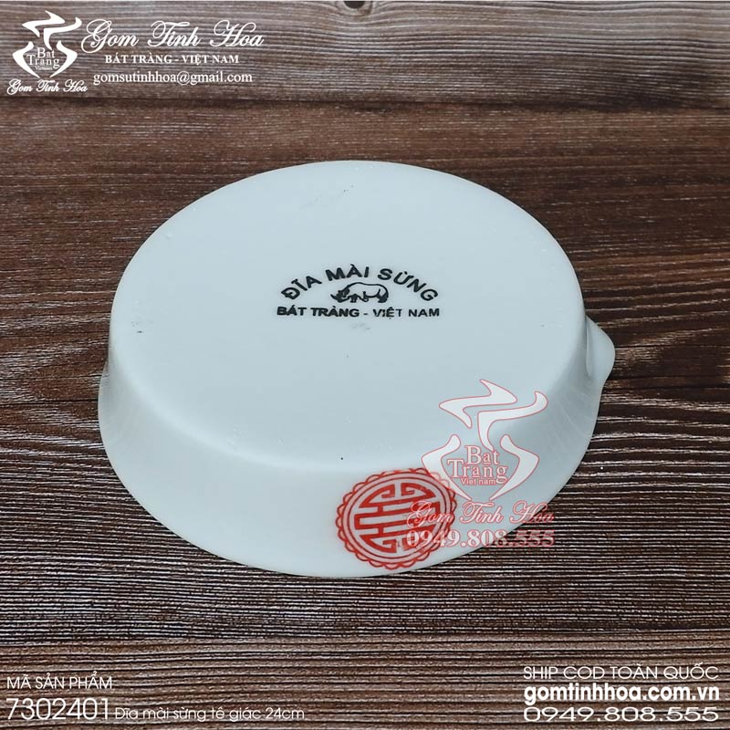 Đĩa mài sừng tê giác gốm sứ Bát Tràng cao cấp Gốm Tinh Hoa Đĩa mài sừng tê giác đường kính 24cm
