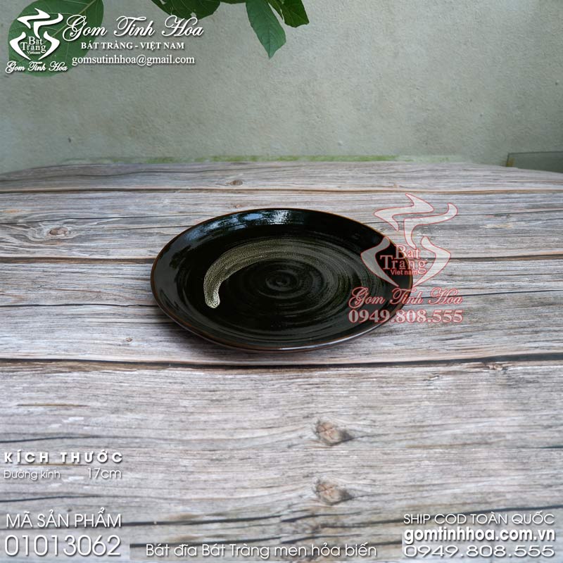 Khay đĩa sứ men hỏa biến Gốm Tinh Hoa Bát Tràng Đĩa sứ 17cm men hỏa biến màu đen