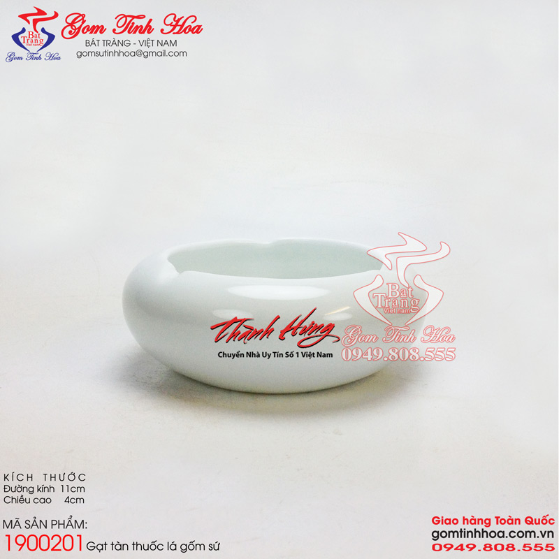 Gạt tàn thuốc lá gốm sứ cao cấp Gốm Tinh Hoa Bát Tràng Gạt tàn gốm sứ men trắng dáng tròn