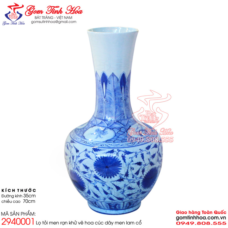 Lọ tỏi Bát Tràng men rạn khử Gốm Tinh Hoa Bát Tràng Lọ tỏi Bát Tràng men rạn khử vẽ hoa cúc dây