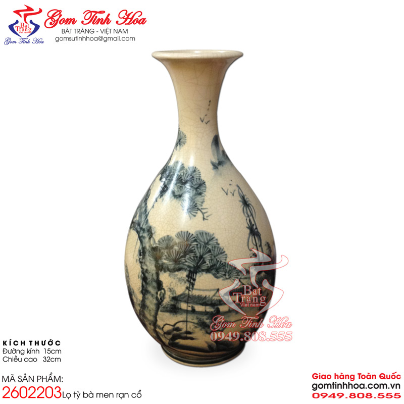 Lọ tỳ bà men rạn cổ Gốm Tinh Hoa Bát Tràng Lọ tỳ bà men rạn cổ Bát Tràng vẽ sơn thủy