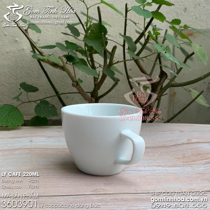 Ly tách sứ uống cafe cappuccino gốm sứ Bát Tràng cao cấp Gốm Tinh Hoa Ly cafe cappuccino 220ml dáng Đức