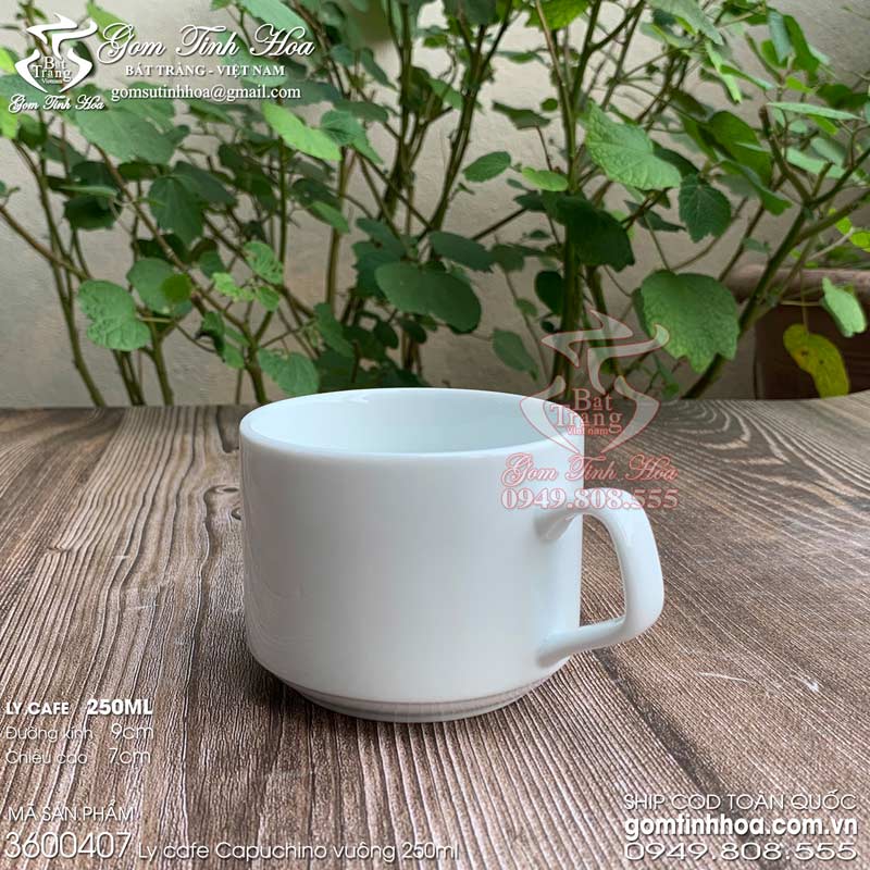 Ly cà phê cappuccino gốm sứ cao cấp men trắng Gốm Tinh Hoa Bát Tràng Ly cà phê cappuccino 250ml gốm sứ cao cấp men trắng dáng vuông