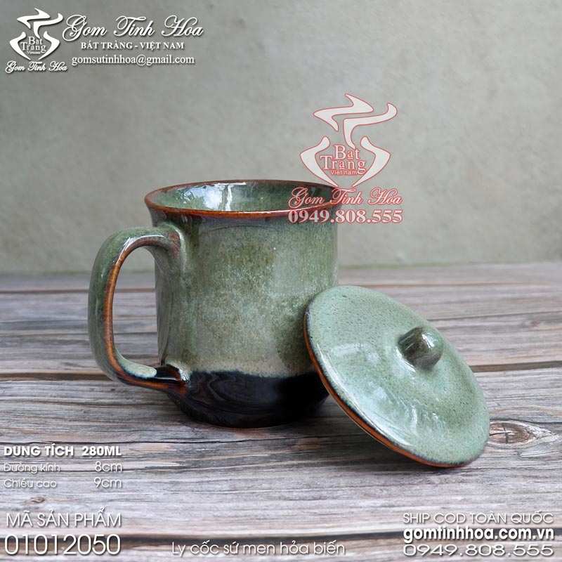 Ly cốc sứ có nắp men hỏa biến Gốm Tinh Hoa Bát Tràng Ly cốc sứ có nắp men hỏa biến Thỏ Ngọc