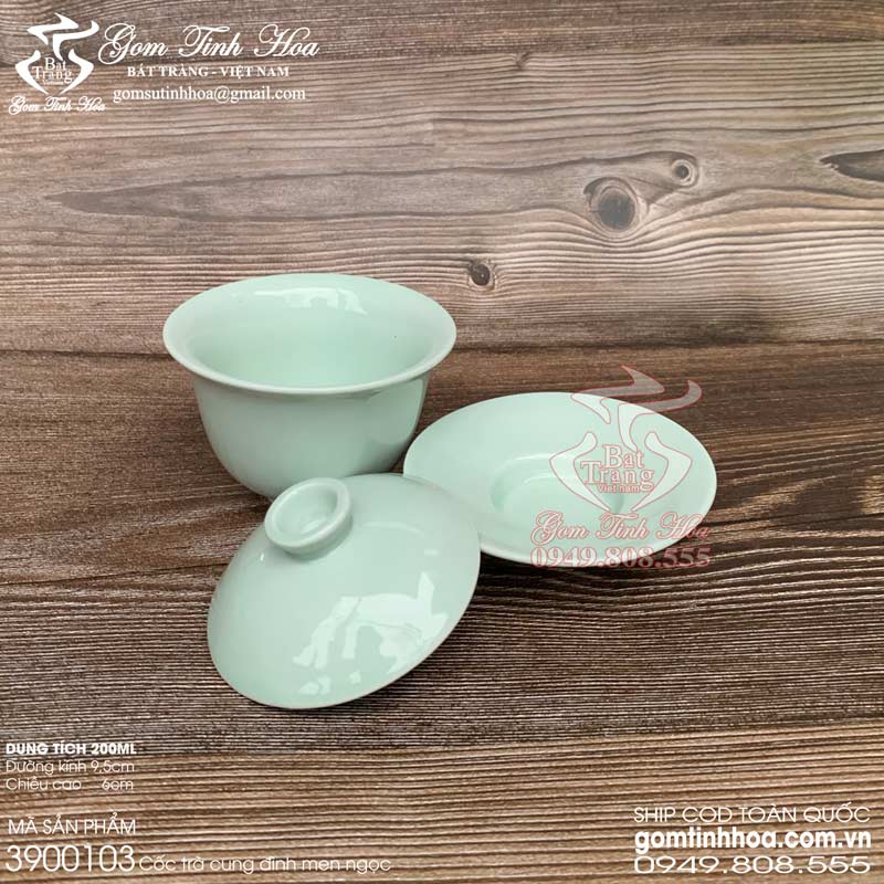 Ly cốc trà cung đình men ngọc Ly cốc trà gốm sứ cao cấp Gốm Tinh Hoa Bát Tràng Ly cốc trà cung đình men ngọc