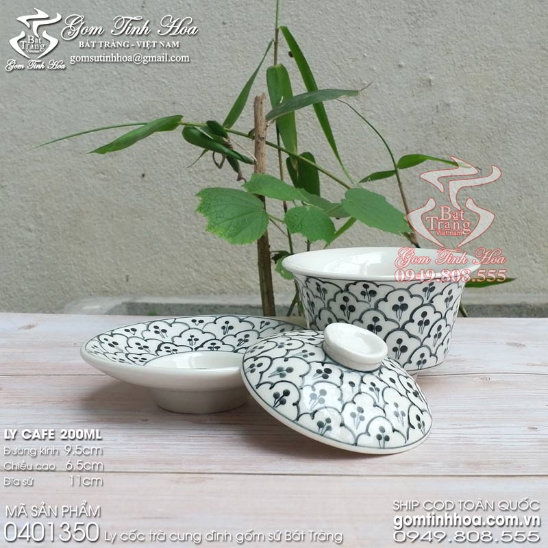 Ly cốc trà cung đình gốm sứ Bát Tràng cao cấp Gốm Tinh Hoa Ly cốc trà cung đình gốm sứ Bát Tràng vẽ hoa bèo