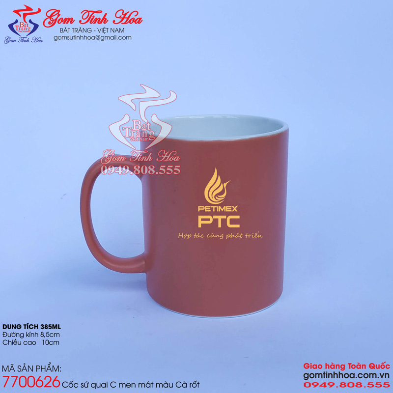 Ly sứ men mát Ly sứ quà tặng Gốm Tinh Hoa Bát Tràng Ly sứ quai chữ C men mát màu Carot