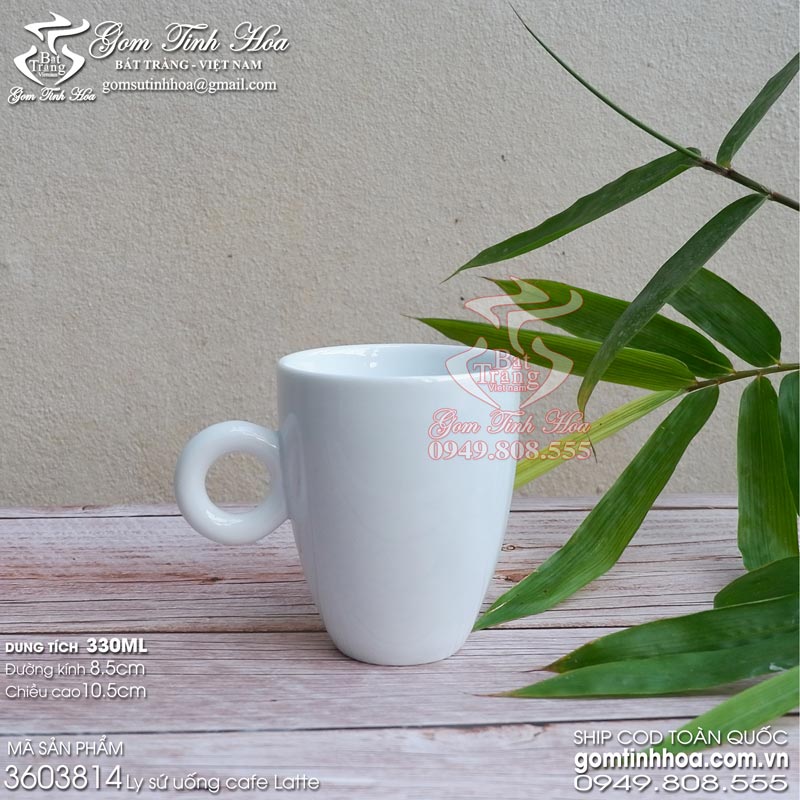 Ly cafe latte 330ml gốm sứ Bát Tràng cao cấp Gốm Tinh Hoa Ly cafe latte 330ml gốm sứ Bát Tràng cao cấp men trắng
