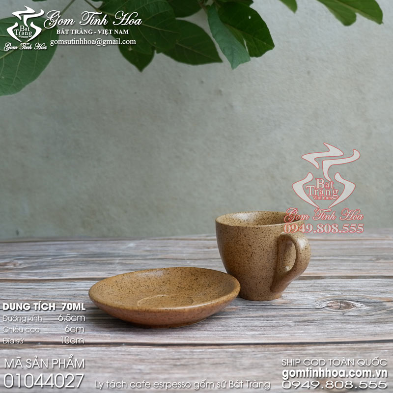 Ly tách espresso gốm sứ Bát Tràng cao cấp Gốm Tinh Hoa Ly tách espresso 70ml men gốm lòng gốm