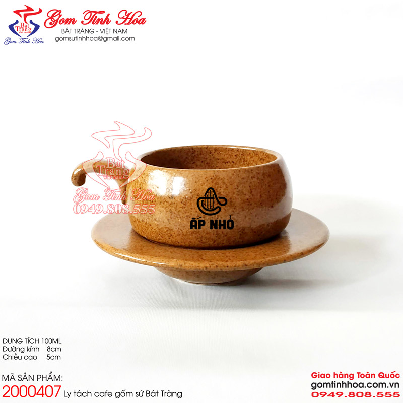 Ly tách cafe gốm sứ Bát Tràng cao cấp Gốm Tinh Hoa Ly tách cafe men gốm