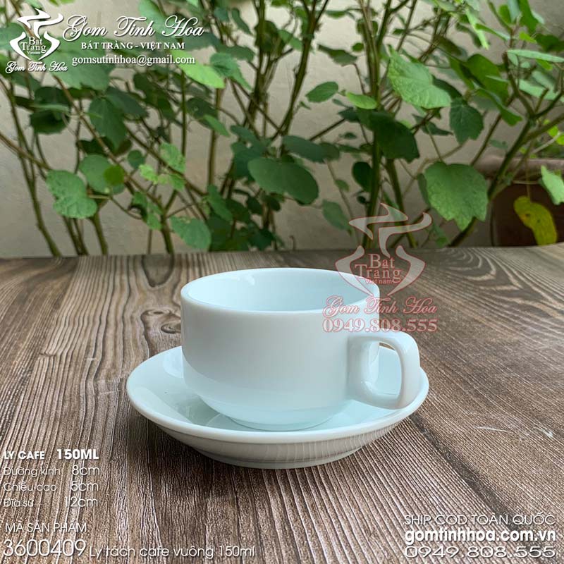 Ly tách cafe gốm sứ cao cấp Gốm Tinh Hoa Bát Tràng Ly tách cafe 150ml dáng vuông gốm sứ Bát Tràng