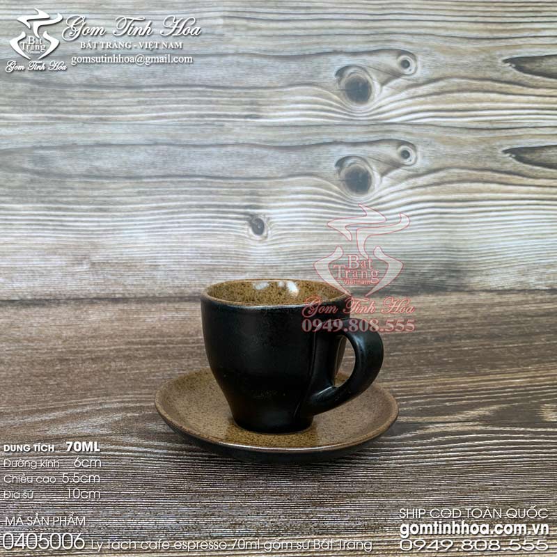 Ly tách cafe Espresso 70ml men đen lòng gốm