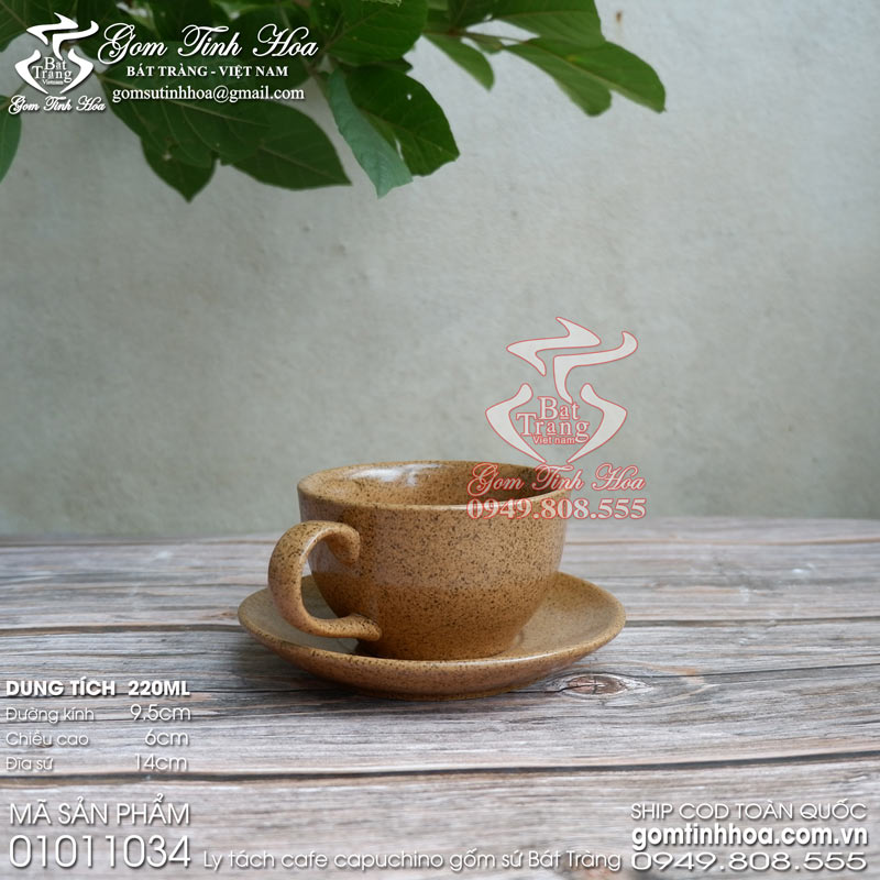 Ly tách capuchino gốm sứ Bát Tràng cao cấp Gốm Tinh Hoa Ly tách capuchino 220ml men gốm lòng gốm