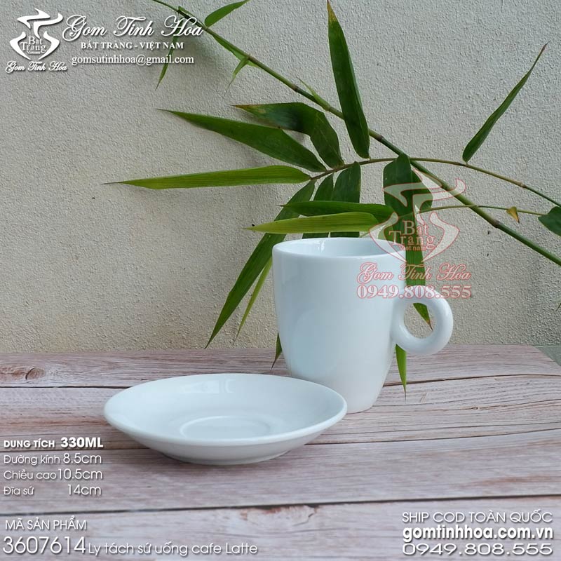 Ly tách cafe latte 330ml gốm sứ cao cấp Gốm Tinh Hoa Bát Tràng Ly tách cafe latte 330ml gốm sứ Bát Tràng men trắng