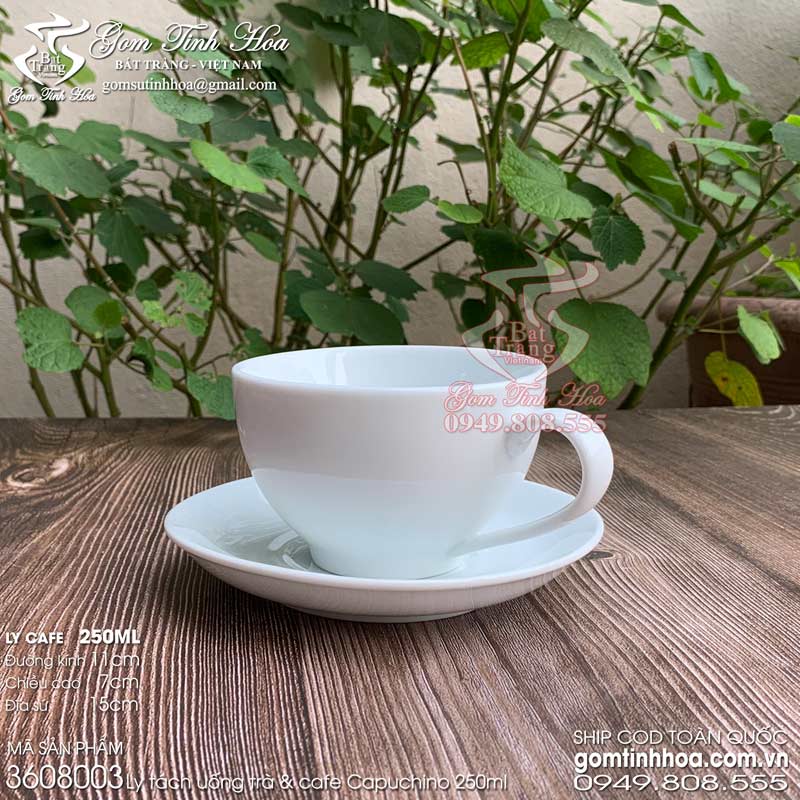Ly tách cafe Capuchino gốm sứ Bát Tràng cao cấp Gốm Tinh Hoa Ly tách cafe Capuchino 250ml gốm sứ Bát Tràng men trắng cao cấp