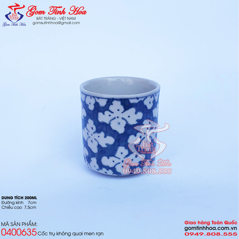 Ly uống trà xanh không quai men rạn Gốm Tinh Hoa Bát Tràng Ly uống trà xanh không quai men rạn vẽ hoa bèo