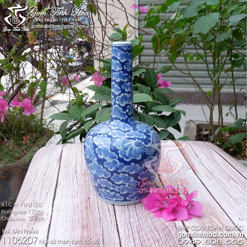 Nai sứ men lam cổ Đồ Ký Kiểu phục chế Gốm Tinh Hoa Bát Tràng Nai rồng ẩn men lam cổ Đồ Ký Kiểu phục chế
