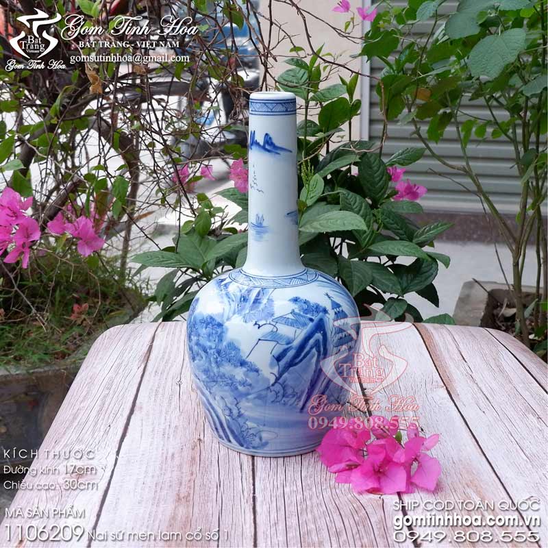 Nai sứ men lam cổ Đồ Ký Kiểu phục chế Gốm Tinh Hoa Bát Tràng Nai sơn thủy men lam cổ Đồ Ký Kiểu phục chế