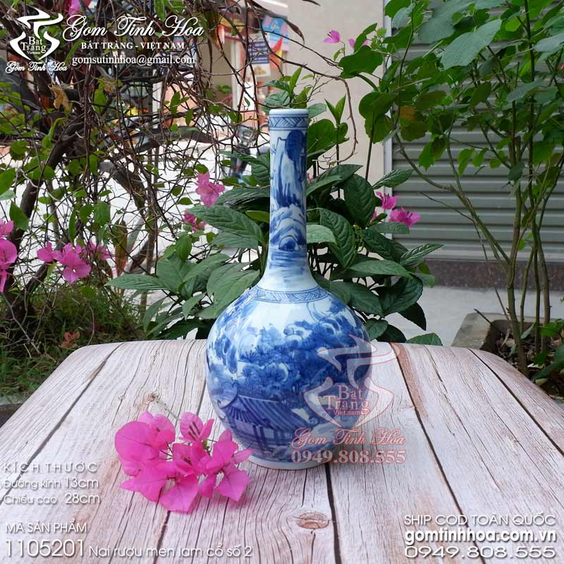 Nai sứ men lam cổ gốm sứ Bát Tràng cao cấp Gốm Tinh Hoa Nai sứ men lam cổ vẽ sơn thủy gốm sứ giả cổ Bát Tràng