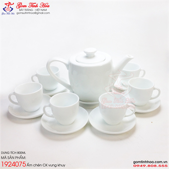 Ấm chén CK trắng vung khuy