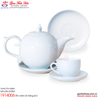 Ấm chén Mẫu Đơn trắng số 2