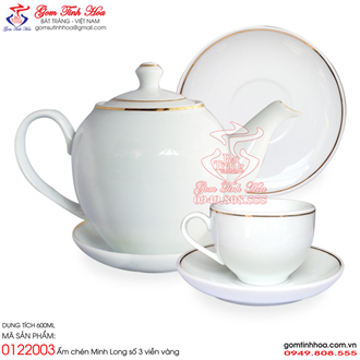 Ấm chén Minh Long viền vàng số 3 gốm sứ Bát Tràng