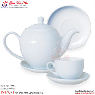Ấm chén Minh Long trắng số 3