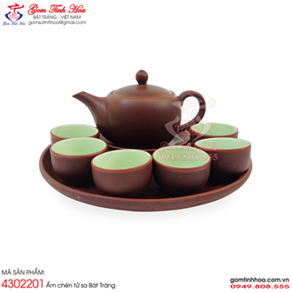 Ấm chén gốm tử sa dáng Nhật mini gốm son chỉ đỏ