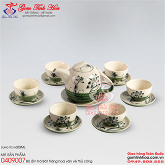 Ấm chén quai ngược vẽ hoa sen