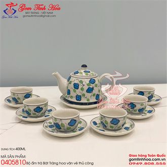 Ấm chén quai sứ vẽ cỏ bốn lá