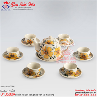 Ấm chén quai sứ vẽ Hoa Mai vàng
