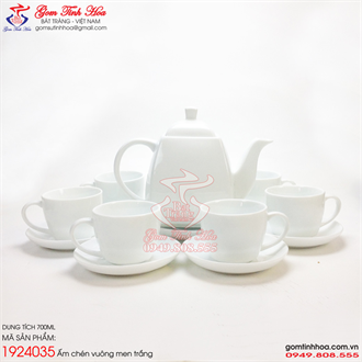 Ấm chén vuông men trắng