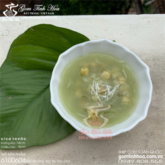 Bát ăn chè gốm sứ hình bông hoa men trắng