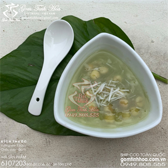 Bát ăn chè gốm sứ men trắng kèm thìa sứ