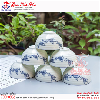 Bát ăn cơm gốm sứ men kem vẽ cá